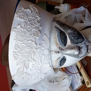 Vintage straw polyester  hat  with satin  embroidery $28 +  free scarf.